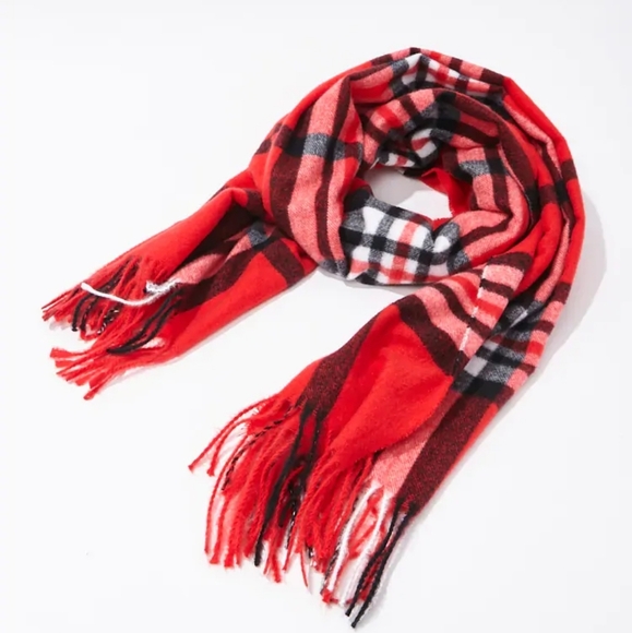 Red Plaid Blanket Scarf - Picture 1 of 5